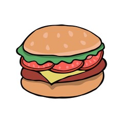 Hamburger hand draw vector illustration. Fast food concept