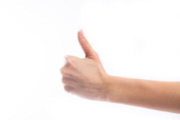 Woman hand showing a "Good" gesture on white background