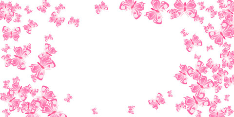 Fototapeta na wymiar Fairy pink butterflies abstract vector illustration. Summer beautiful insects. Decorative butterflies abstract baby wallpaper. Delicate wings moths patten. Garden creatures.