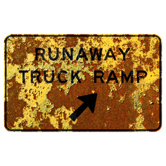Old rusty American road sign - Runaway truck ramp (exit)