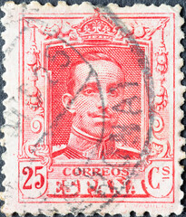 Spain - circa 1923: a postage stamp from Spain, showing a portrait of King Alfonso XIII