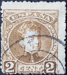 Spain - circa 1901: a postage stamp from Spain, showing a portrait of King Alfonso XIII as a child