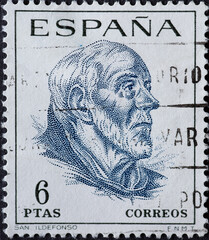 Spain - circa 1967: a postage stamp from Spain, showing a portrait of the theologian and preacher...