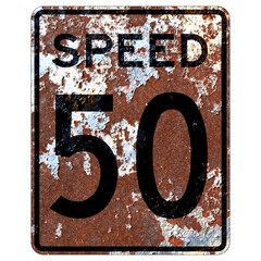 Old rusty American road sign - Speed limit Oregon