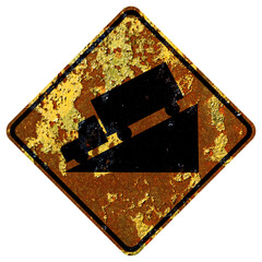 Old rusty American road sign - Steep grade hill
