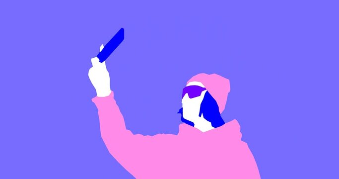 Stylish rotoscoping animation.Young positive girl make selfie. Minimalist modern motion design