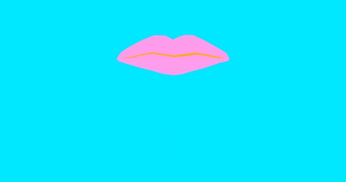 Stylish rotoscoping animation. Funny mouth shows tongue. Abstract emotional minimalist  concept