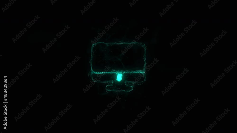 Fototapete Computer monitor icon with plexus art effect. Connected lines with dots. Lines plexus