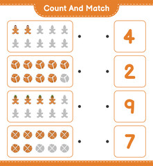 Count and match, count the number of Cookies, Gingerbread Man and match with the right numbers. Educational children game, printable worksheet, vector illustration