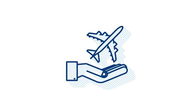 Airplane hand icon, great design for any purposes. Hand drawn paper airplane. Continuous line drawing. Shadow icon. Motion Graphics.