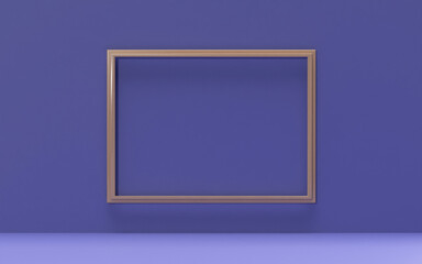 very peri background with golden frame horizontal for photo or mockup design 3d rendering concept