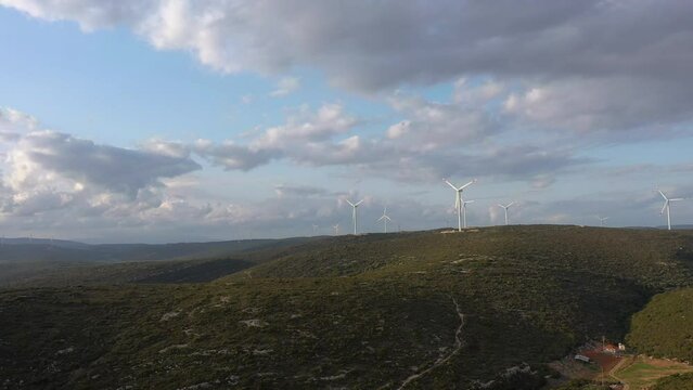 Wind Turbines Blue Whith Sky