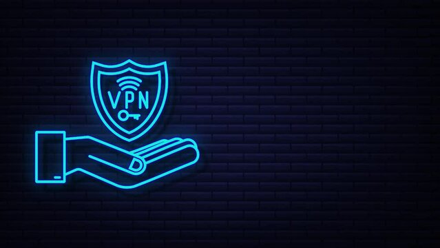 Neon Secure VPN connection concept with hands. Hnads holding vpn sign. Virtual private network connectivity overview. Motion Graphic
