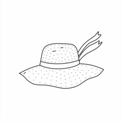 Hand drawn vector illustration of Beach hat. Cute illustration of a sun protection hat on a white background in doodle style.