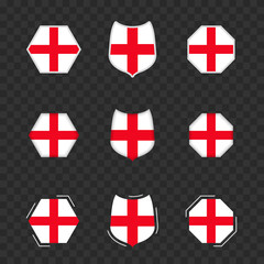 National symbols of England on a dark transparent background, vector flags of England.