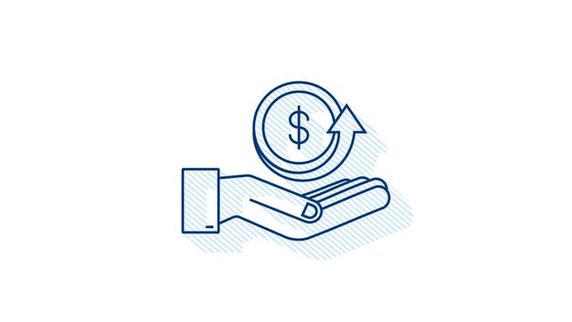 Shadow Cash back coin icon with hand. Cash back or money refund label. motion graphic