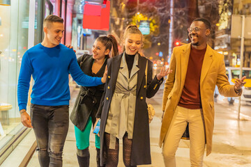 Laughing and talking while walking all together