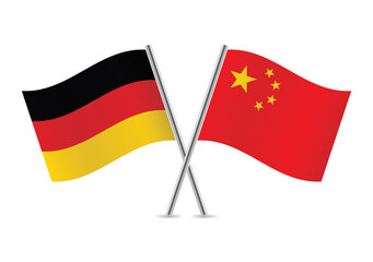 Germany and China flags. German and Chinese flags, isolated on white background. Vector icon set. Vector illustration. 