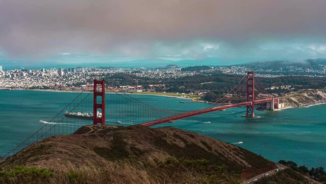 time lapse view of golden gate bridge in san francisco california during a cloudy day