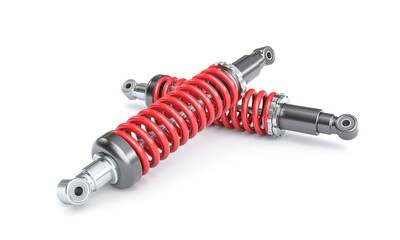car shock absorbers with red spring - obrazy, fototapety, plakaty