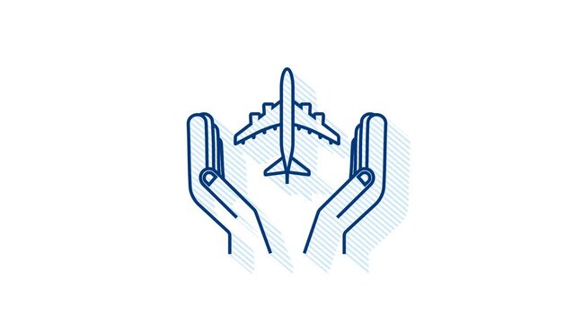 Airplane hand icon, great design for any purposes. Hand drawn paper airplane. Continuous line drawing. Shadow icon. Motion Graphics.
