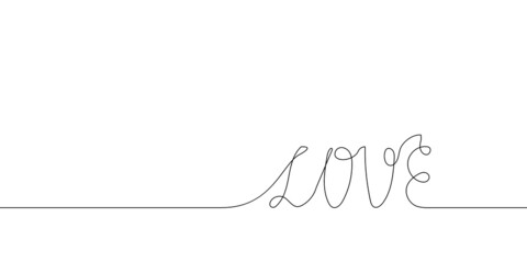 Love handwritten continuous line drawing. One line art of english hand written big lettering, phrase on line greeting card.