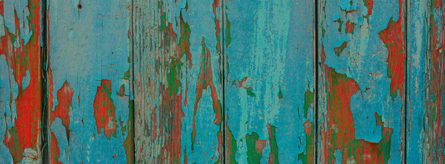 Banner old wooden background with multicolor paint.