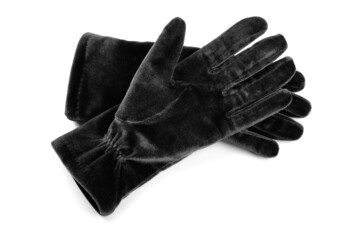 Dark gray velvet gloves.
