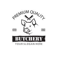 label of farm animal pig for butchery isolated on white background