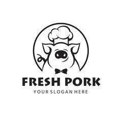 label of farm animal pig for butchery isolated on white background