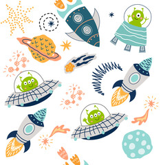 Space elements seamless pattern