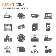 Casino glyph icon set, gambling collection, vector graphics, logo illustrations, casino vector icons, gambling signs, solid pictograms, editable stroke