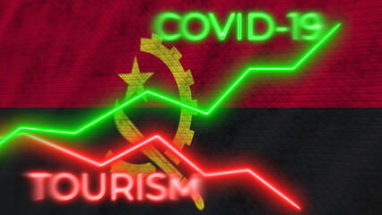 Angola Flag and COVID-19 Coronavirus Tourism Neon Titles – 3D Illustration