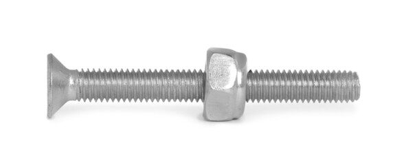 Metal plow bolt with nut isolated on white