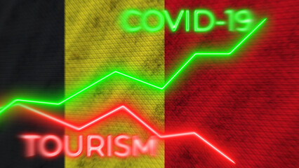Belgium Flag and COVID-19 Coronavirus Tourism Neon Titles – 3D Illustration