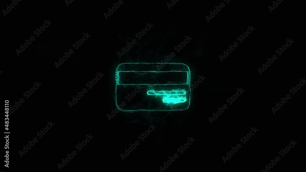 Poster Credit card icon with plexus effect. Connected lines with dots. Lines plexus