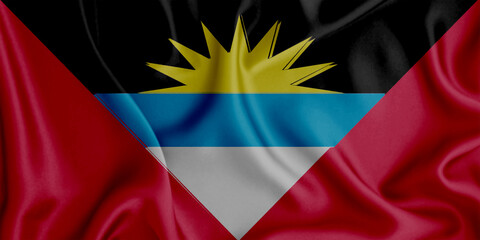 3D illustration of the flag of Antigua waving in the wind.
