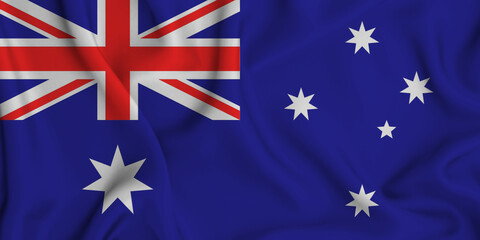 3D illustration of the flag of Australia waving in the wind.