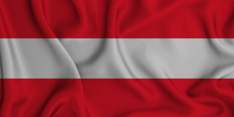 3D illustration of the flag of Austria waving in the wind.