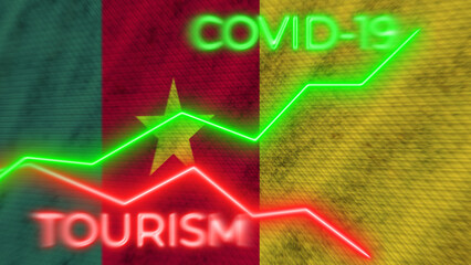 Cameroon Flag and COVID-19 Coronavirus Tourism Neon Titles – 3D Illustration