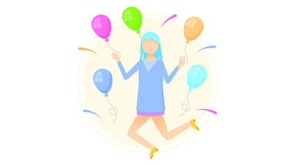 Abstract Flat Albino Pale Skin Girl With Balloons Celebrates A Birthday Cartoon People Character Concept Illustration Vector Design Style Albinism Disease International Albinism Awareness Day