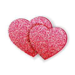 Two flat Glitter hearts. Happy Valentines day card design. Pink sparkle heart shapes.