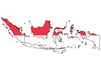 Indonesia map with flag - outline of a state with a national flag