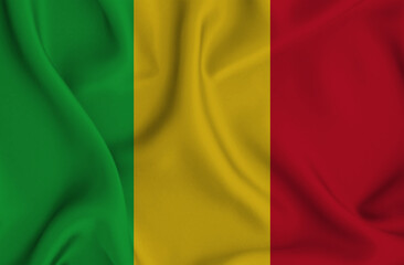 3D illustration of the flag of Mali waving in the wind.