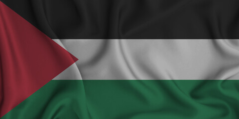 Fototapeta premium 3D illustration of the flag of Palestinian waving in the wind.