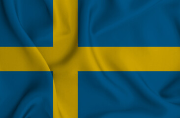 3D illustration of the flag of Sweden waving in the wind.