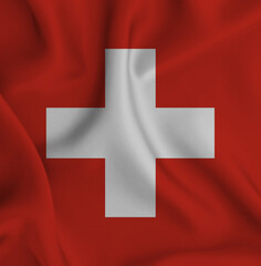 3D illustration of the flag of Switzerland waving in the wind.