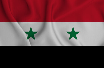 3D illustration of the flag of Syria waving in the wind.