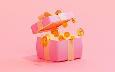 3d render of open gift box suprise