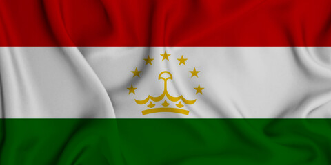 3D illustration of the flag of Tajikistan waving in the wind.